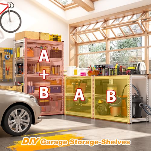 REIBII Storage Shelves, 5 Tier Adjustable Metal Garage Shelving, Storage Rack for Kitchen Storage, Basement, Garage, Pantry, Closet, Shop, Galvanized, 12" D x 28" W x 59.8" H，2020 lbs Total Capacity - size: 28"W x 12"D x 59.8"H