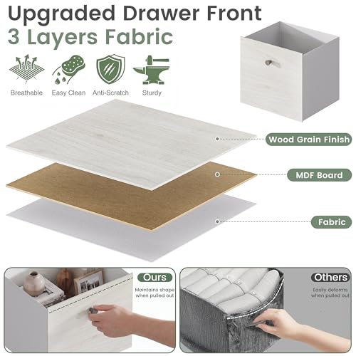 12 Cube Storage Organizer, White Bookshelf with 2 Fabric Drawers, Bookcase with Open Shelf, Cuby Organizer for Bedroom Living Room Library Office, Freestanding Storage Shelf, Cubicle Display Rack - color: Washed White, size: 12 Cube