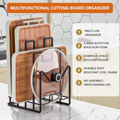 Multifunctional Cutting Board Organizer, Cutting Board Holder Rack Baking Cookie Pan Sheets Cooling Racks Storage Stand for Kitchen Cabinet -Divided Holder with 4 Slots (2PS Black) - color: 2Black