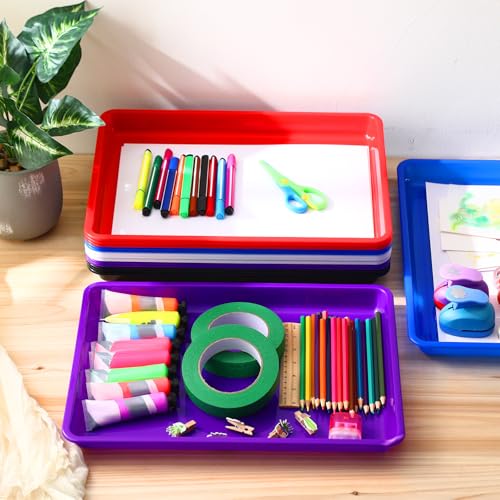 Maitys 15 Pcs Flat Plastic Trays 16.1 x 11.8'' Sensory Storage Tray Paper Stackable Classroom Bins for Office Home Organizer Arts and Crafts Supplies(Mixed Color) - color: Mixed Color