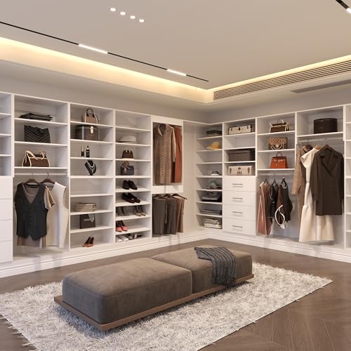 Medium Double Hanging Closet Unit, Modular Closet System, Wood Closet System Organizer with Storage for Walk In Closets, Clothing Rack Closet for Hanging Clothes, Bedroom, White, 28.5"W - color: White, size: 28.5" Wide, style: Medium Double Hanging