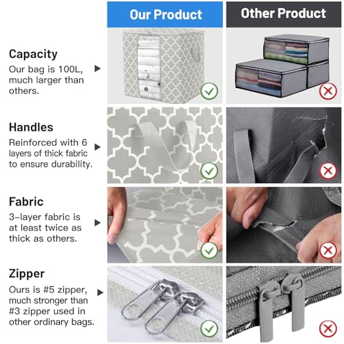 WISELIFE Storage Bags 2 Pack/100L Large Blanket Clothes Organization and Storage Containers for Comforters,Bedding, Foldable Organizer with Reinforced Handle, Clear Window, Sturdy Zippers,Lvory - color: Lvory, size: 2x 100L