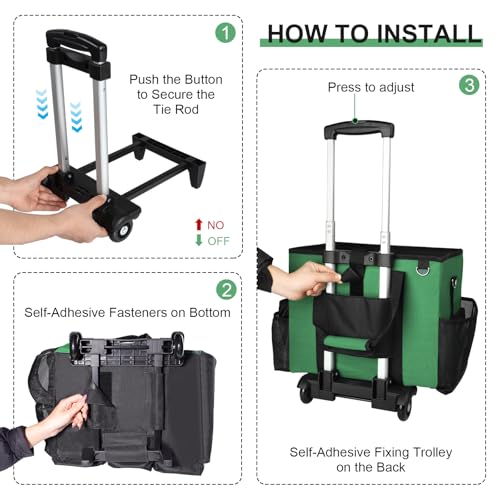 Large Rolling Cleaning Caddy Bag with Wheels, Cleaning Bag with Detachable Trolley, Cleaning Bags on Wheels for Housekeepers, Cleaning Cart Supplies Organizer for Home, Car, Picnic (Green) - color: Green