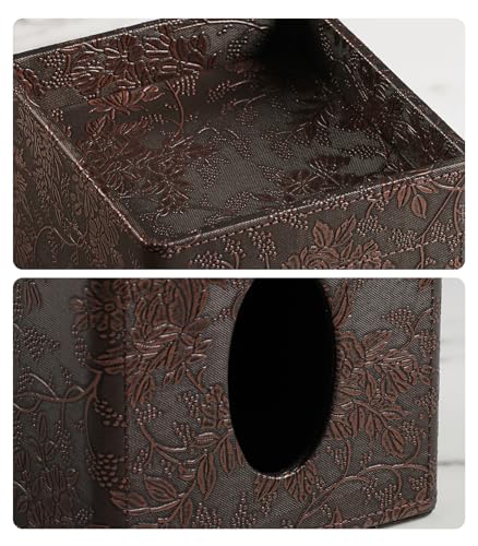 Square Tissue Box Cover, Stylish Leather Tissue Box Holder with Storage Tray, Decorative Tissue Rack Storage Box for Living Room, Bedroom, and Office Desk(Brown Grape Pattern) - color: Brown Grape Pattern