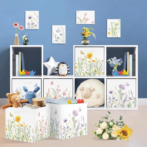 11.8" Wild Flower Storage Cube Organizer Set 3Pcs Clothes Storage Basket Bin for Closet Shelf Garden Butterfly Nursery Kid Room Book Toy Chest, Plant Bush - color: Plant Bush