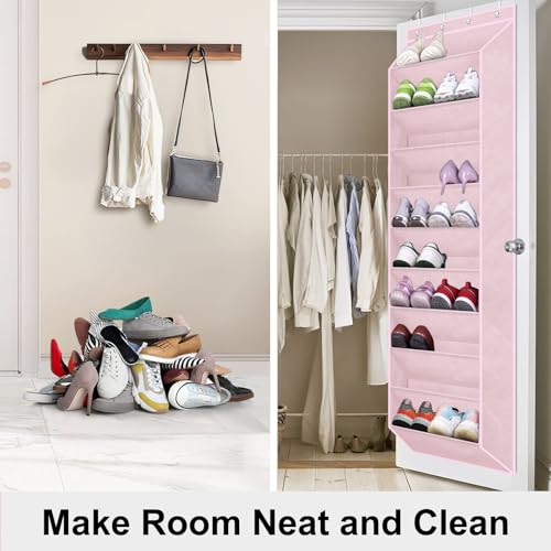 SLEEPING LAMB Over The Door Shoe Organizer for Closet, Kids Sneaker Storage for Hanging Shoe Rack for Door with Large Deep Pockets for Toddler, Girl, Baby Room Decor, Pink - color: Pink, size: 71''
