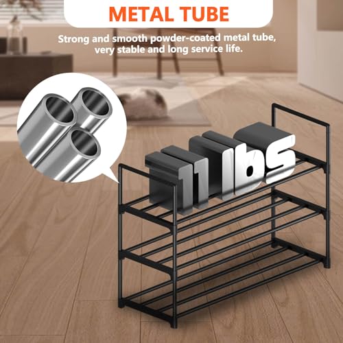 Hsscblet 3 Tiers Metal Shoe Rack,Adjustable Shoe Shelf Storage Organizer,Stackable Boot & Shoe Storage,for Entryway,Hallway,Closet,Black - size: 3-Tier