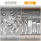 1 Pcs Utensil Drawer Silverware Organizer, Metal Mesh Expandable 13" ~24" Kitchen Drawer Organizer, 7-9 Slots Cutlery Tray Dividers for Kitchen Flatware Christmas Housewarming Gift (Sliver) - color: Sliver