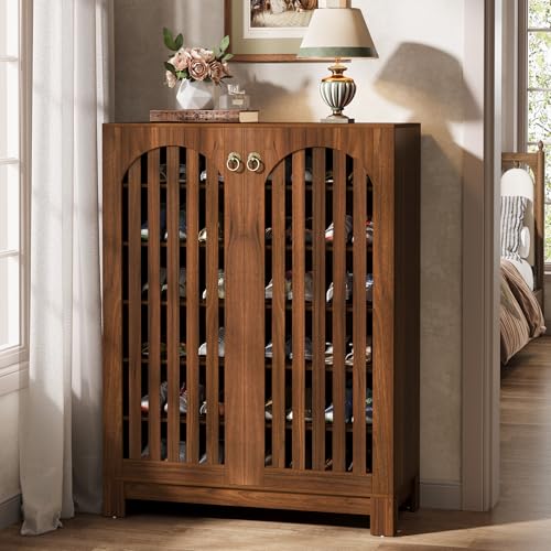 Tribesigns Shoe Storage Cabinet with Louvered Doors, 6-Tier Shoe Storage with Adjustable Shelves, Wood Shoe Rack Organizer for Entryway, Living Room, Walnut - color: Walnut