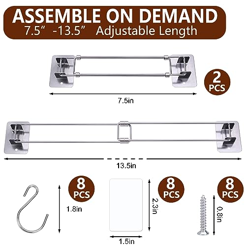 Tlswshsy 2 pack RV Shower Corner Storage Bar - RV Bathroom Organization with S-Hooks - Adjustable Stainless Steel Rod for Corner Shelves in Camper,RV,Travel Trailer (2)