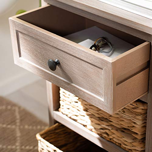 SAFAVIEH Home Collection Carrie White Wash/ Natural Wicker 3-Drawer Storage Nightstand Side Table (Fully Assembled) - color: White Washed