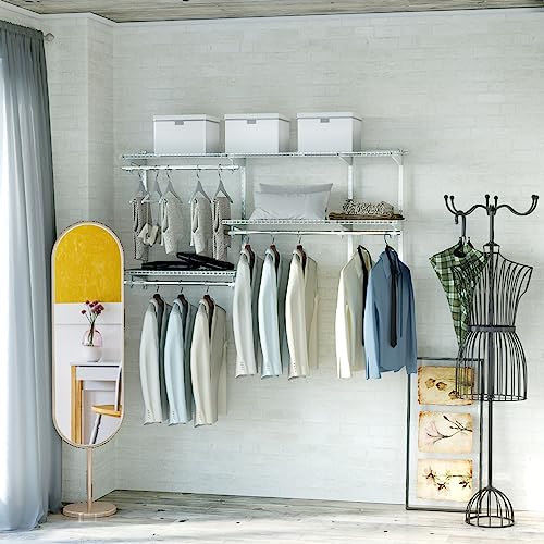 Tangkula 3 to 5 FT Custom Closet Organizer System Kit, Wall-Mounted Storage Organizer with Wire Shelving and Hanging Rods, Adjustable Closet Organizer Kit, Configurations Custom Closet for Bedroom - color: White, size: 3 to 5 FT