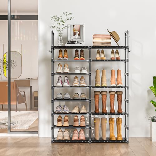 OYREL Shoe Rack Organizer 8 Tiers, Tall Shoe Racks Shelf Storage, 26-32 Pairs Vertical Large Rack,Stackable Shoes Racks for Entryway, Closet, Garage - color: Black, size: 33.4"W x 11.8"D x 56"H in 8 tier