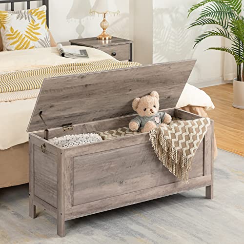 HOOBRO Toy Box, Retro Wooden Look Storage Chest with Safety Hinge, Entryway Storage Bench Supports 220 lb, 39.4 x 15.7 x 18.9 Inches Toy Chest Organizer, Easy Assembly (Greige) BG100CW01 - color: Greige, size: 39.4x15.7x18.9 Inch