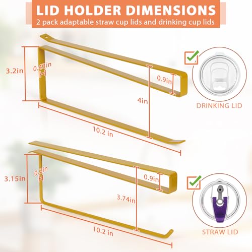 2 Pack Tumbler Lid Organizer, Horizontal Tumbler Lid Storage Hook Up to 20 Lids, Space Saving Cup Lid Holder Under Cabinet Tumbler Lid Hook for Kitchen Organizer, Paper Towel Hanger(Round&Flat, Gold) - color: Gold, size: 2 Pack(Round&Flat)