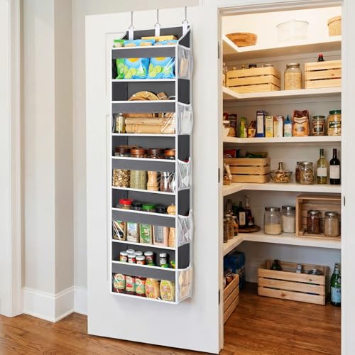 Yecaye 5 Tier Clear Over the Door Organizer Hanging, 5 Large Plastic Pockets and 10 Side Pockets Back of Door Organizer, 56lbs Weight Capacity Behind the Door Storage for Nursery, Deep Gray - color: Deep Grey