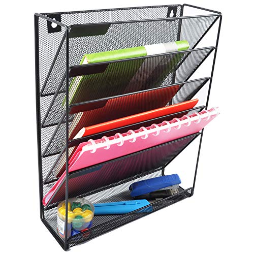 EASEPRES Hanging File Holder Organizer, 6 Tier Mesh Metal Wall Mount Document Letter Tray Organizer for Office Home, Black - color: Black, size: 5Tier