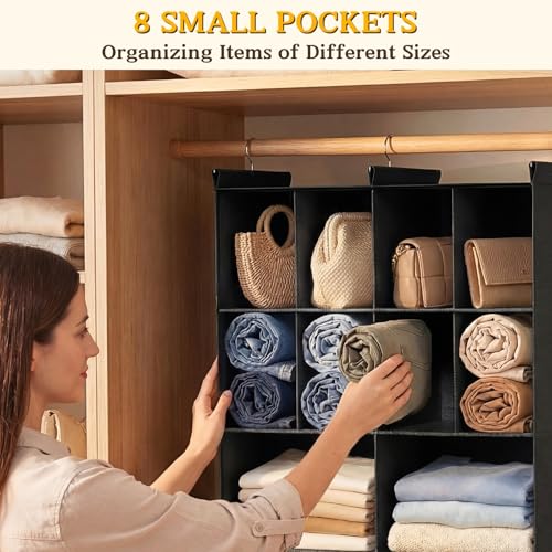 Ofiray-home 3 Tier Hanging Closet Organizer, 10 Compartments Sweater Organizer for Closet with 3 Sturdy Hooks, Closet Organizers and Storage, Wardrobe, Rv, Garment Rack, Black - color: Black, size: 3-Tier