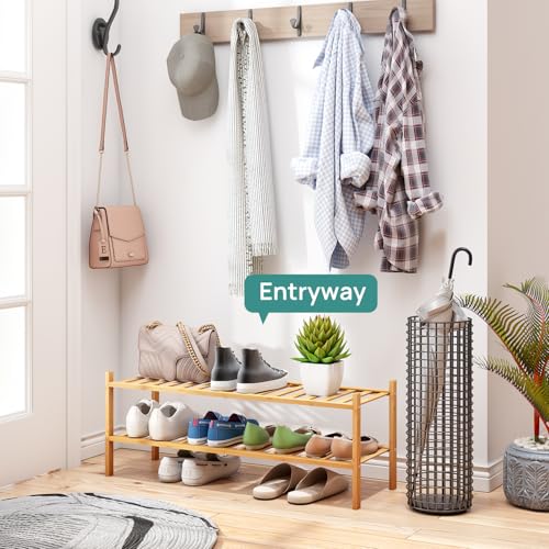 viewcare 2-Tier Long Shoe Rack for Entryway, Black Bamboo Wood Shoe Rack for Closet & Hallway, Long 33IN | Beautiful | Functional | Sturdy | Durable - color: Natural Bamboo, size: 2-Tier Long