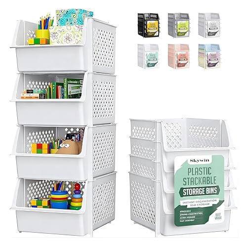 TidyFriend Stackable Storage Bins for Pantry, 4 Pack Stackable Bins For Organizing Food, Kitchen, and Bathroom Essentials (White) - color: White, size: 4 Pack
