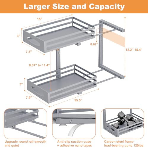 Under Sink Organizer, 2 Tier Under Sink Organizers and Storage, Adjustable Height, Slide out Metal Cabinet Organizers, Pull out Cabinet Storage Drawer Shelf for Kitchen Bathroom (Gray, 1 Pack) - color: Gray