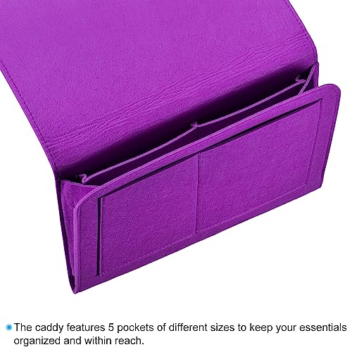 PATIKIL 13in Bedside Caddy, Bed Caddy Bedside Organizer Hanging 5 Pocket Soft Felt Bed Pockets Bedside Storage Organizer Remote Control Holder for Bedroom Phones Glasses, Purple - color: Purple, size: 12.6*8.6inch