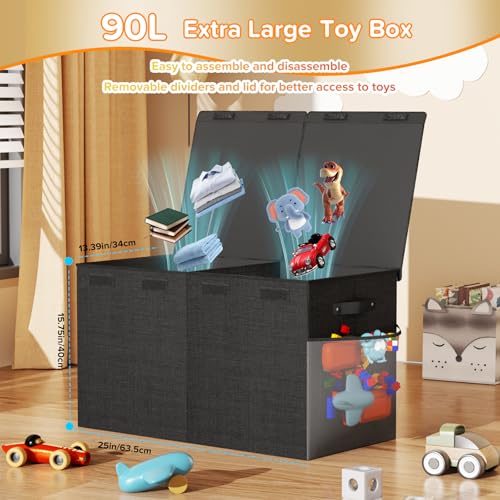 Large Toy Box Chest, Collapsible Sturdy Toy Storage Organizer Boxes Bins Baskets Dinosaur Kids Toy Chest Bin with Lids for Boys Girls Living Room Playroom Bedroom Nursery 25"x14"x16" Black - color: Black－2