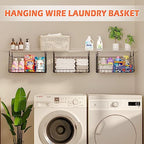 3-Pack Hanging Laundry Room Organizaton：Foldable Laundry Basket Wire Basket with 360°Rotating Hooks Small Space Organization Over Washer and Dryer Shelves - Hanging Closet Organizer, Black Patent - size: 3-Pack 13.9*11*28.9inch