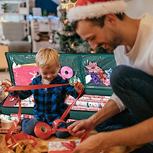 Primode Wrapping Paper Storage Container | Gift Wrap Organizer Under Bed | 41”x14”x6” | Box Holder for 18-24 Rolls Up to 40” | 600D Oxford Material | Pockets for Ribbon, Bows, and Accessories (Green) - color: Green