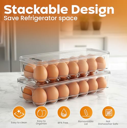 Utopia Home Egg Container With Lid and Handle for Refrigerator - Pack of 1 - Clear Stackable Egg Holder for Kitchen Storage and organization - size: Pack of 1