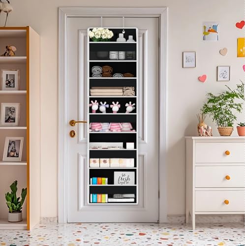 Over Door Organizer - Over The Door Storage Organizer with 5 Large Pockets & 10 Mesh Side Compartments - Heavy-Duty Hanging Storage for Bathroom, Bedroom & Nursery - Room Organizer Solution - Black - color: Black