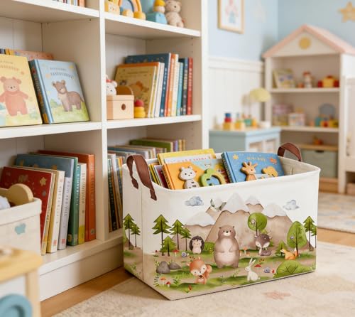 Sanjiaofeng Rectangular Forest Animals Kids Laundry Basket Animal Hamper for Nursery Waterproof folding Kids Storage Basket Woodland Animals Room Decor Books Box Gift Baskets(Mountain animal) - color: Mountain animal
