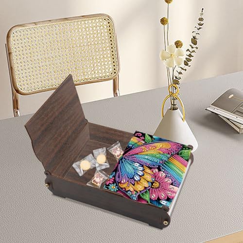 antor DIY Rainbow Butterfly Diamond Painting Wooden Storage Box, Special Shaped Rhinestone Art Desktop Organizer with Flip Lid, Handmade Art Tabletop Decorations Gift for Adults - color: Butterfly