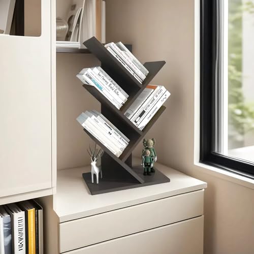 Godferyxin Book Tree Bookshelf, 5-Tier Wood Bookshelf Tree Bookcase for Displaying Books, CDs, Magazines and More at Office, Home or School - color: 5-tier-brown