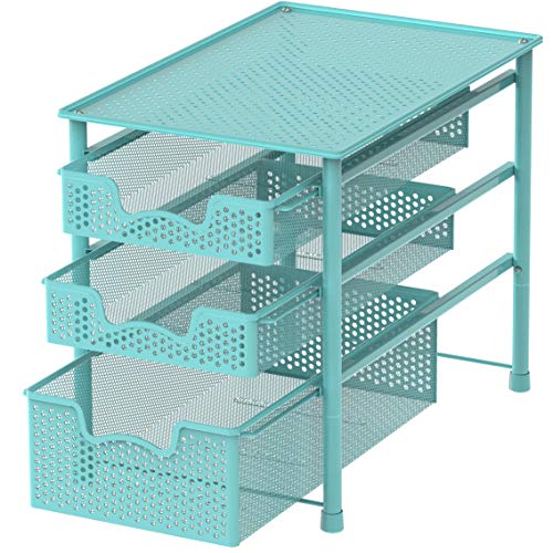 Simple Houseware Stackable 3 Tier Sliding Basket Organizer Drawer, Turquoise - color: Turquoise, size: 3-Tier