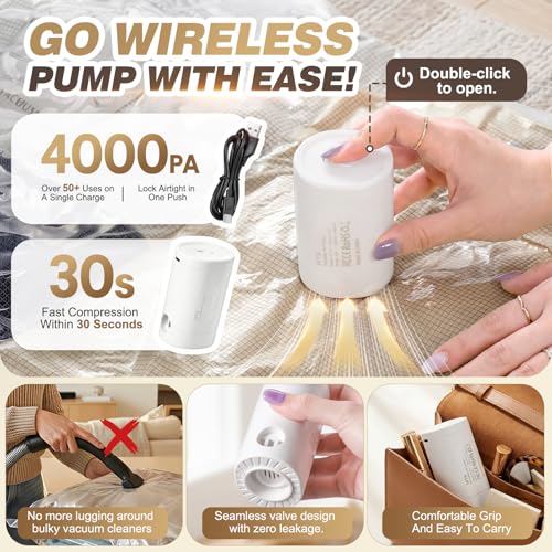Vacuum Seal Bags for Clothing Travel with Rechargeable Electric Pump, Space Saver Vacuum Storage Bags Travel, Reusable Compression Bags for Luggage Home (14pcs Checkered) - color: 14pcs Checkered