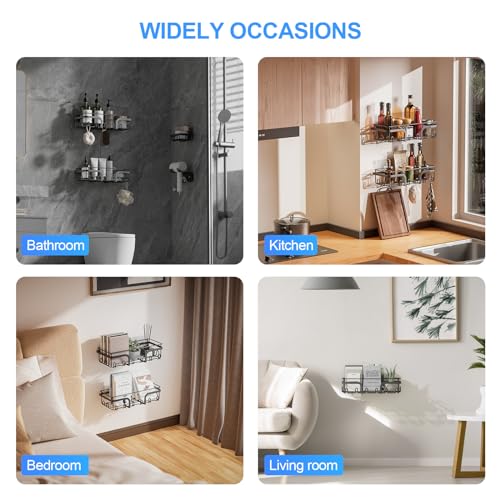 5 Pack Adhesive Shower Caddy, No Drilling Shower Shelves, Rustproof Stainless Steel Bath Shower Organizers, Large Capacity Shower Rack for Bathroom Storage & Home