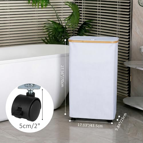 Laundry Basket with Wheels, 75L Clothes Hamper for Laundry, Laundry Hamper with Lid and Inner Bag, for Laundry Room, Bedroom, Dormitory Storage,White - color: White, size: 75L