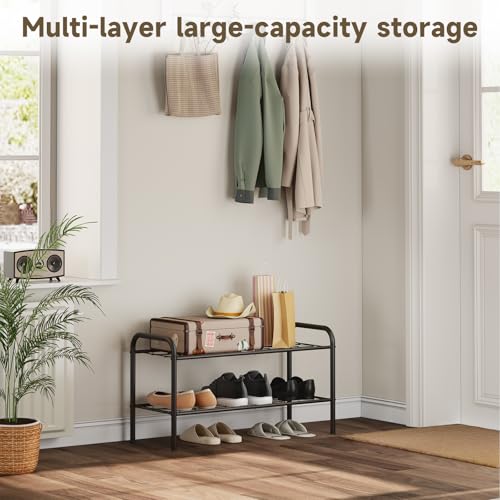 Shoe Rack,Long Shoe Organizer for Closet,Wide Shoe Storage for Entryway, 2 Tier Sturdy Metal Free Standing Shoe Shelf - size: 2-tier-short