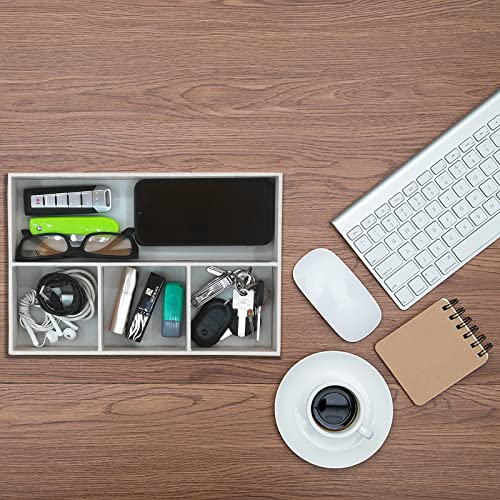 Desktop PU Leather Storage Rack, Proxy Parking tray, Dressing table Desktop Organizer, with 4 Compartments for Placing Mobile Phones, Remote controls, Cosmetics, Watches, and other Decorative trays. - color: Pearl White
