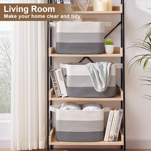 OIASKET Storage Basket for Organizing, Woven Baskets for Storage, Rectangle Decorative Baskets for Shleves, Closet, Toys, Books, Nursery Organizer Bins - Pack of 3 (Gradient Gray, 15.75"x11.8"x9.85") - color: Gradient Gray, size: 15.75"x11.8"x9.85"