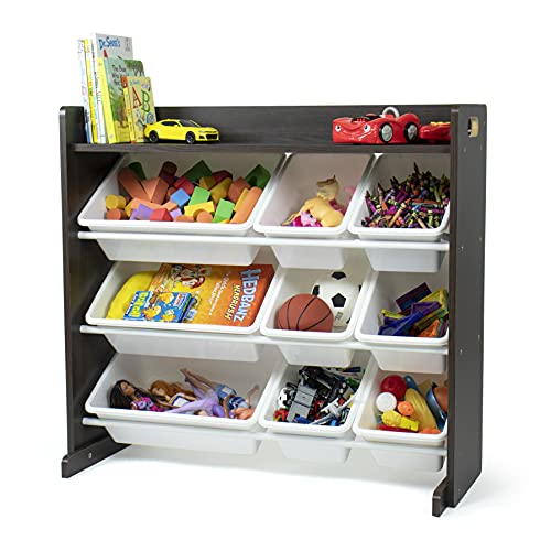 Humble Crew Toy Storage Organizer with 9 Removable Storage Bins for Kids Playroom, 3-Tier with Top Shelf Toddler Toy Organization and Storage, Espresso/White - color: Espresso/White