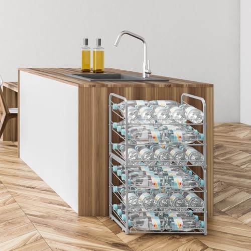 Stackable Can Organizer for Pantry Organizers and Storage 2 Pack Adjustable Can Holders for Pantry Holds Up to 72 Cans with Metal Rack Dispenser for Kitchen Canned Foods and Drinks, 3 Tier, Silver