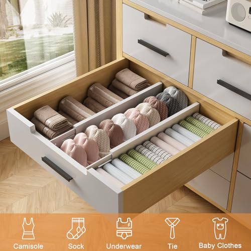 Bamboo Drawer Dividers,17-22" Adjustable Kitchen Drawer Organizer for Clothes,6 Pack Expandable Drawer Organization Separators for Bedroom,Bathroom,Dresser and Office,White - color: White-6Pack, size: 17-22 IN
