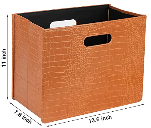 HofferRuffer Magazine Basket Holder, Foldable Magazine Rack, Document File Holder Organizer, File Folder, Newspaper Storage Bin Organizer for Home or Office (Brown Croco) - color: Brown Croco