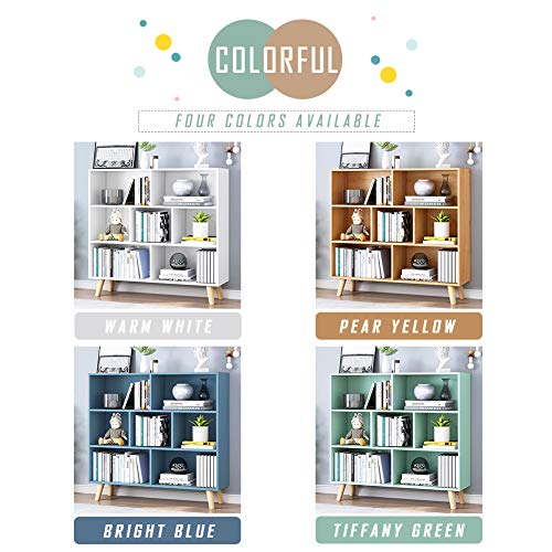 IOTXY Wooden Open Shelf Bookcase - 3-Tier Floor Standing Display Cabinet Rack with Legs, 7 Cubes Bookshelf, Tiffany-Green - color: Tiffany Green, size: 80CM