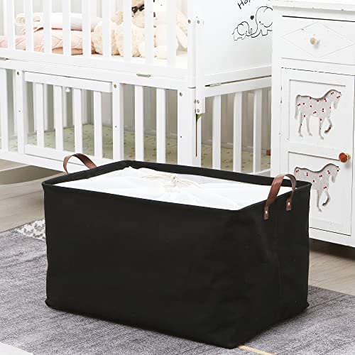 Hinwo 70L Extra Large Storage Bins, Closet Organizers and Storage, Foldable Clothes Storage Baskets with Handles, Containers for Clothing, Blanket, Comforters, Toys, Bedding (Black) - color: Black, size: 22" / 70L / 1-Pack