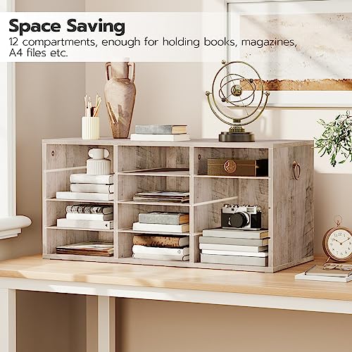 HOOBRO Countertop Mail Sorter Organizer, Wooden Literature Organizer, Student Mailbox for Classroom, Desktop Bill Organizer for Office Home School, 12 Compartments, Greige BG43WF01 - color: Greige