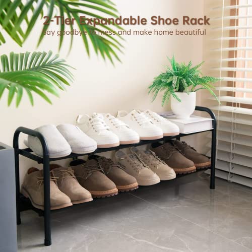 Gonfoam 2-Tier Expandable Shoe Rack,Adjustable Shoe Shelf Storage Organizer Heavy Duty Metal Free Standing Shoe Rack for Entryway Closet Doorway (Black) - color: Black, size: 2 Tier