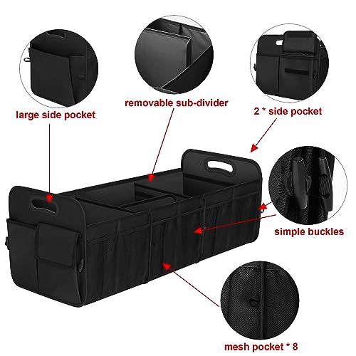 Femuar Large Capacity Trunk Organizer, Waterproof Car Accessory, Non-Slip, Foldable, Suitable for All Vehicles, Black - color: Black, size: Extra Large